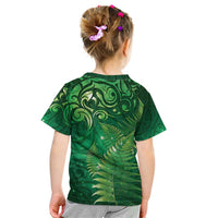 Matariki New Zealand Maori Silver Fern Kid T Shirt Galaxy Green Sky Style