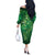 Matariki New Zealand Maori Silver Fern Off The Shoulder Long Sleeve Dress Galaxy Green Sky Style