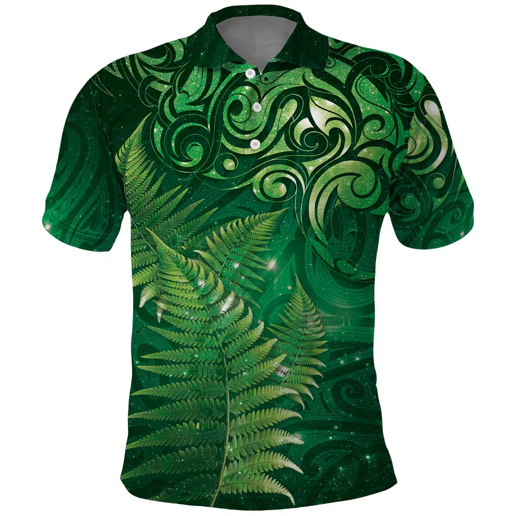 Matariki New Zealand Maori Silver Fern Polo Shirt Galaxy Green Sky Style