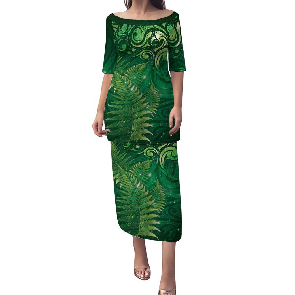 Matariki New Zealand Maori Silver Fern Puletasi Galaxy Green Sky Style