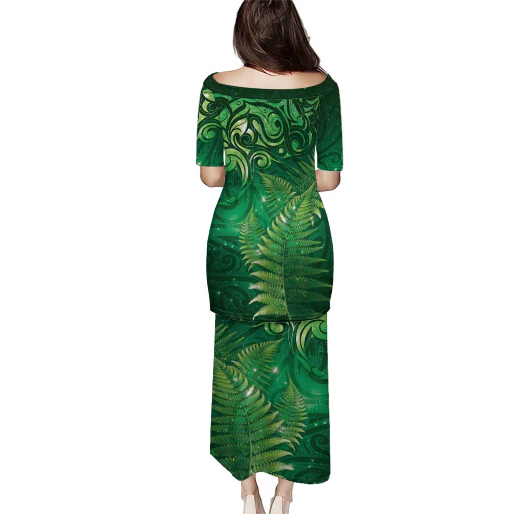Matariki New Zealand Maori Silver Fern Puletasi Galaxy Green Sky Style