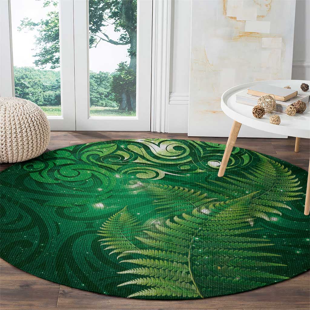 Matariki New Zealand Maori Silver Fern Round Carpet Galaxy Green Sky Style