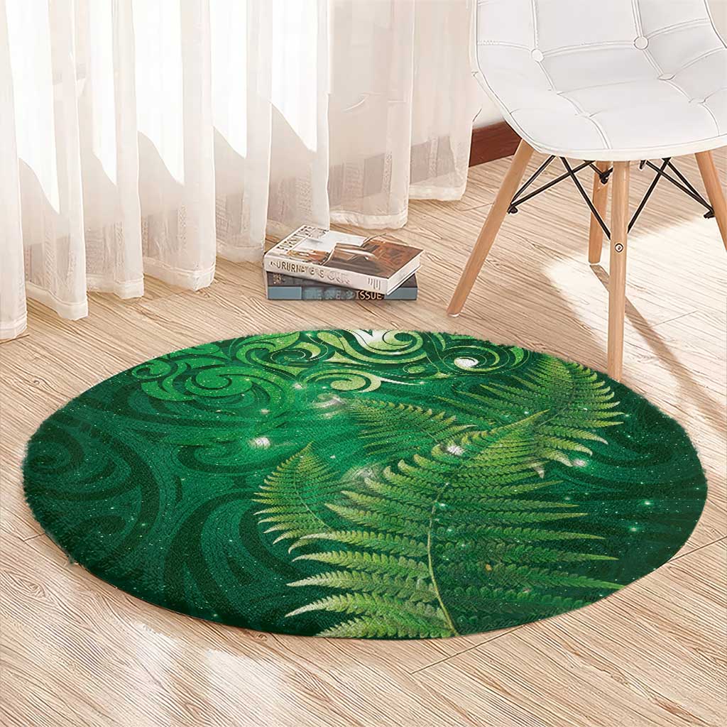Matariki New Zealand Maori Silver Fern Round Carpet Galaxy Green Sky Style