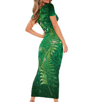Matariki New Zealand Maori Silver Fern Short Sleeve Bodycon Dress Galaxy Green Sky Style