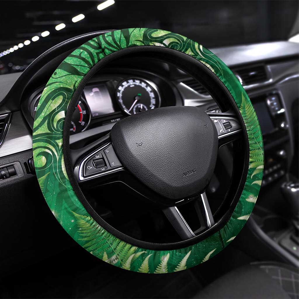 Matariki New Zealand Maori Silver Fern Steering Wheel Cover Galaxy Green Sky Style