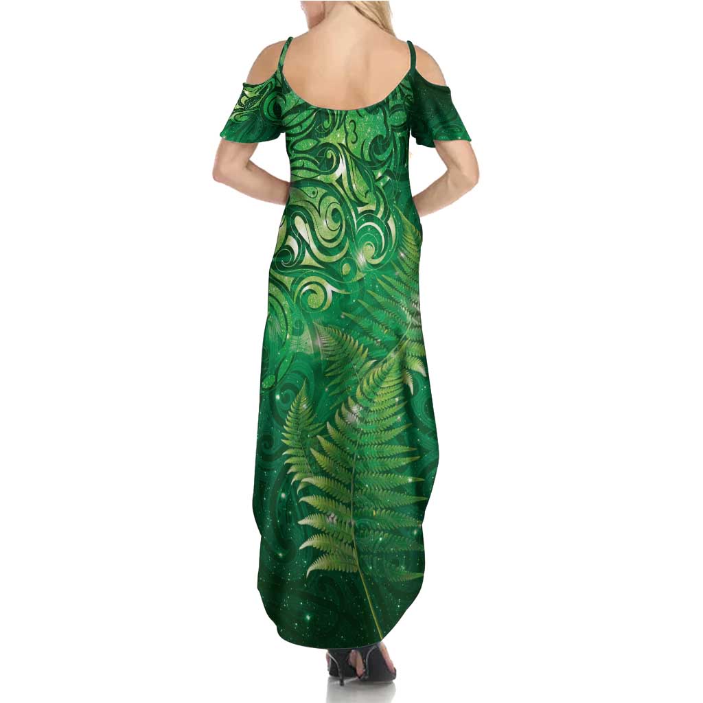 Matariki New Zealand Maori Silver Fern Summer Maxi Dress Galaxy Green Sky Style