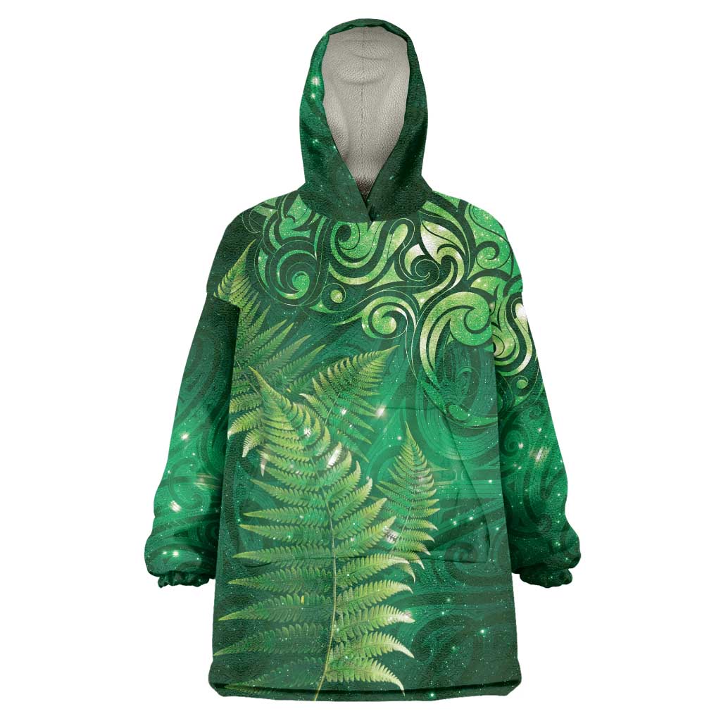 Matariki New Zealand Maori Silver Fern Wearable Blanket Hoodie Galaxy Green Sky Style
