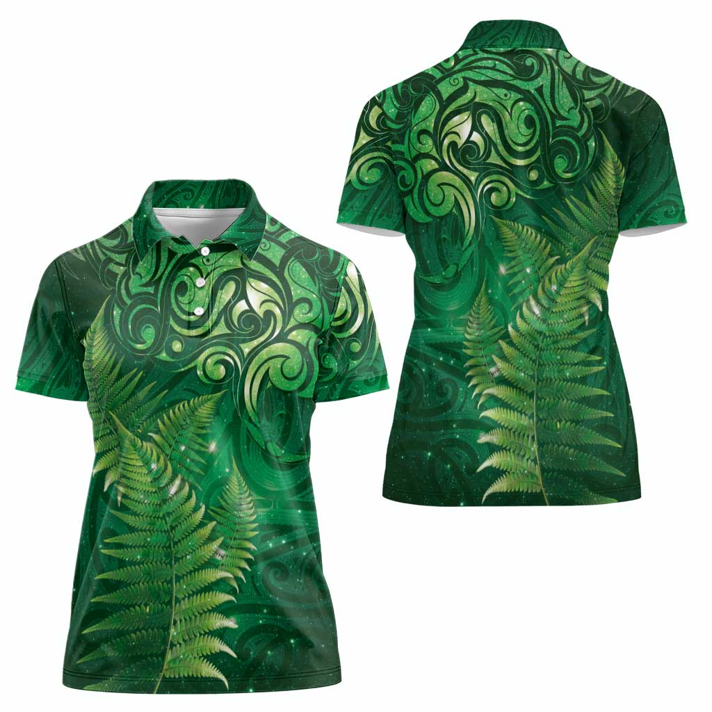 Matariki New Zealand Maori Silver Fern Women Polo Shirt Galaxy Green Sky Style
