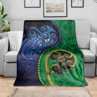 New Zealand Matariki Fern Frond Koru Blanket with Galaxy Blue Sky and Green Paua Shell Art