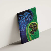 New Zealand Matariki Fern Frond Koru Canvas Wall Art with Galaxy Blue Sky and Green Paua Shell Art