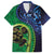 New Zealand Matariki Fern Frond Koru Family Matching Long Sleeve Bodycon Dress and Hawaiian Shirt with Galaxy Blue Sky and Green Paua Shell Art