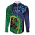 New Zealand Matariki Fern Frond Koru Family Matching Long Sleeve Bodycon Dress and Hawaiian Shirt with Galaxy Blue Sky and Green Paua Shell Art