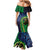 New Zealand Matariki Fern Frond Koru Family Matching Mermaid Dress and Hawaiian Shirt with Galaxy Blue Sky and Green Paua Shell Art