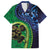 New Zealand Matariki Fern Frond Koru Family Matching Short Sleeve Bodycon Dress and Hawaiian Shirt with Galaxy Blue Sky and Green Paua Shell Art