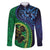 New Zealand Matariki Fern Frond Koru Family Matching Short Sleeve Bodycon Dress and Hawaiian Shirt with Galaxy Blue Sky and Green Paua Shell Art