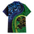 New Zealand Matariki Fern Frond Koru Family Matching Tank Maxi Dress and Hawaiian Shirt with Galaxy Blue Sky and Green Paua Shell Art
