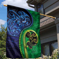 New Zealand Matariki Fern Frond Koru Garden Flag with Galaxy Blue Sky and Green Paua Shell Art