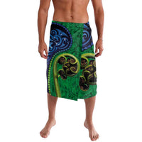 New Zealand Matariki Fern Frond Koru Lavalava with Galaxy Blue Sky and Green Paua Shell Art