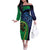 New Zealand Matariki Fern Frond Koru Off The Shoulder Long Sleeve Dress with Galaxy Blue Sky and Green Paua Shell Art