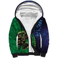 New Zealand Matariki Fern Frond Koru Sherpa Hoodie with Galaxy Blue Sky and Green Paua Shell Art