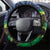 New Zealand Matariki Fern Frond Koru Steering Wheel Cover with Galaxy Blue Sky and Green Paua Shell Art