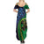 New Zealand Matariki Fern Frond Koru Summer Maxi Dress with Galaxy Blue Sky and Green Paua Shell Art