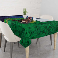 New Zealand Matariki Fern Frond Koru Tablecloth with Galaxy Blue Sky and Green Paua Shell Art