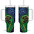 New Zealand Matariki Fern Frond Koru Tumbler With Handle with Galaxy Blue Sky and Green Paua Shell Art