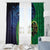 New Zealand Matariki Fern Frond Koru Window Curtain with Galaxy Blue Sky and Green Paua Shell Art