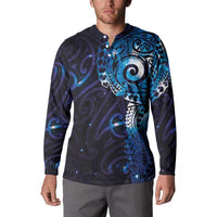 Matariki New Zealand Maori Koru Art Tattoo Button Sweatshirt New Year Galaxy Blue Sky Style