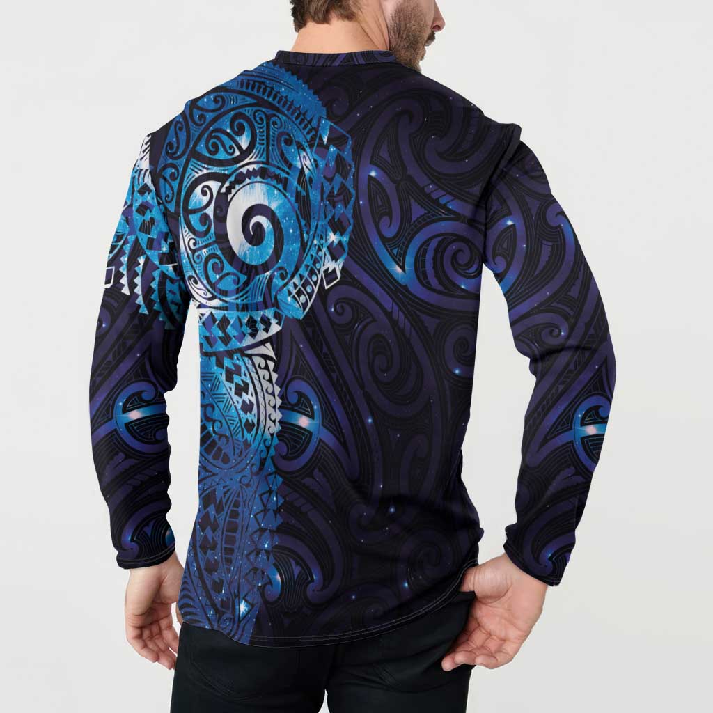 Matariki New Zealand Maori Koru Art Tattoo Button Sweatshirt New Year Galaxy Blue Sky Style