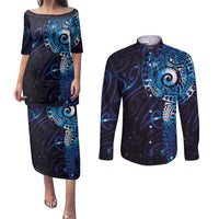 Matariki New Zealand Maori Koru Art Tattoo Couples Matching Puletasi and Long Sleeve Button Shirt New Year Galaxy Blue Sky Style