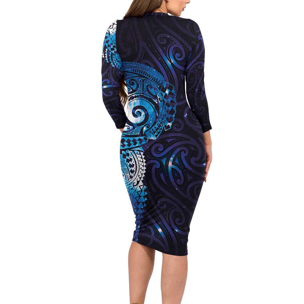 Matariki New Zealand Maori Koru Art Tattoo Family Matching Long Sleeve Bodycon Dress and Hawaiian Shirt New Year Galaxy Blue Sky Style