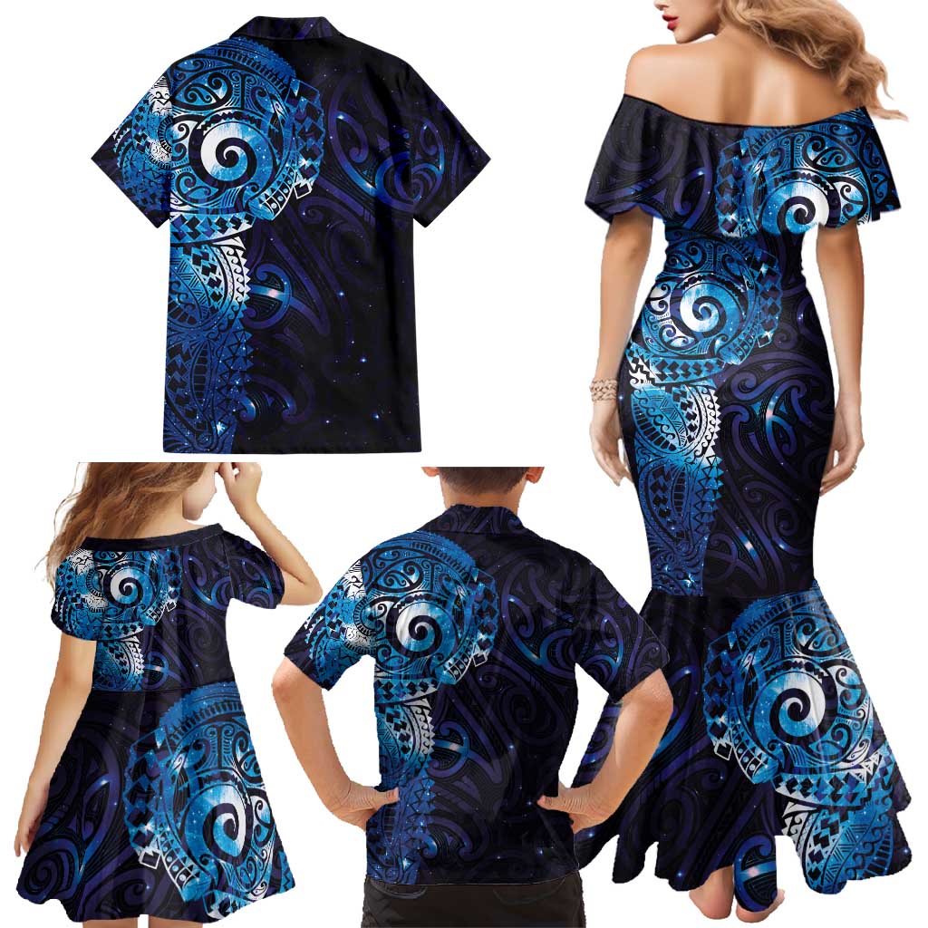 Matariki New Zealand Maori Koru Art Tattoo Family Matching Mermaid Dress and Hawaiian Shirt New Year Galaxy Blue Sky Style