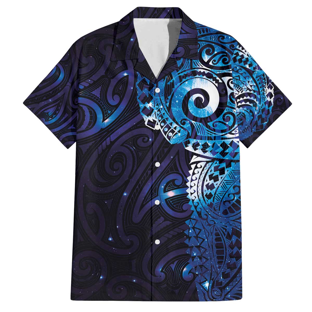 Matariki New Zealand Maori Koru Art Tattoo Family Matching Off The Shoulder Long Sleeve Dress and Hawaiian Shirt New Year Galaxy Blue Sky Style