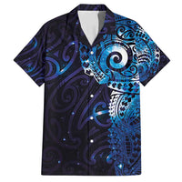 Matariki New Zealand Maori Koru Art Tattoo Family Matching Off Shoulder Maxi Dress and Hawaiian Shirt New Year Galaxy Blue Sky Style LT03 Dad's Shirt - Short Sleeve Blue - Polynesian Pride