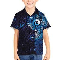 Matariki New Zealand Maori Koru Art Tattoo Family Matching Off Shoulder Maxi Dress and Hawaiian Shirt New Year Galaxy Blue Sky Style LT03 Son's Shirt Blue - Polynesian Pride