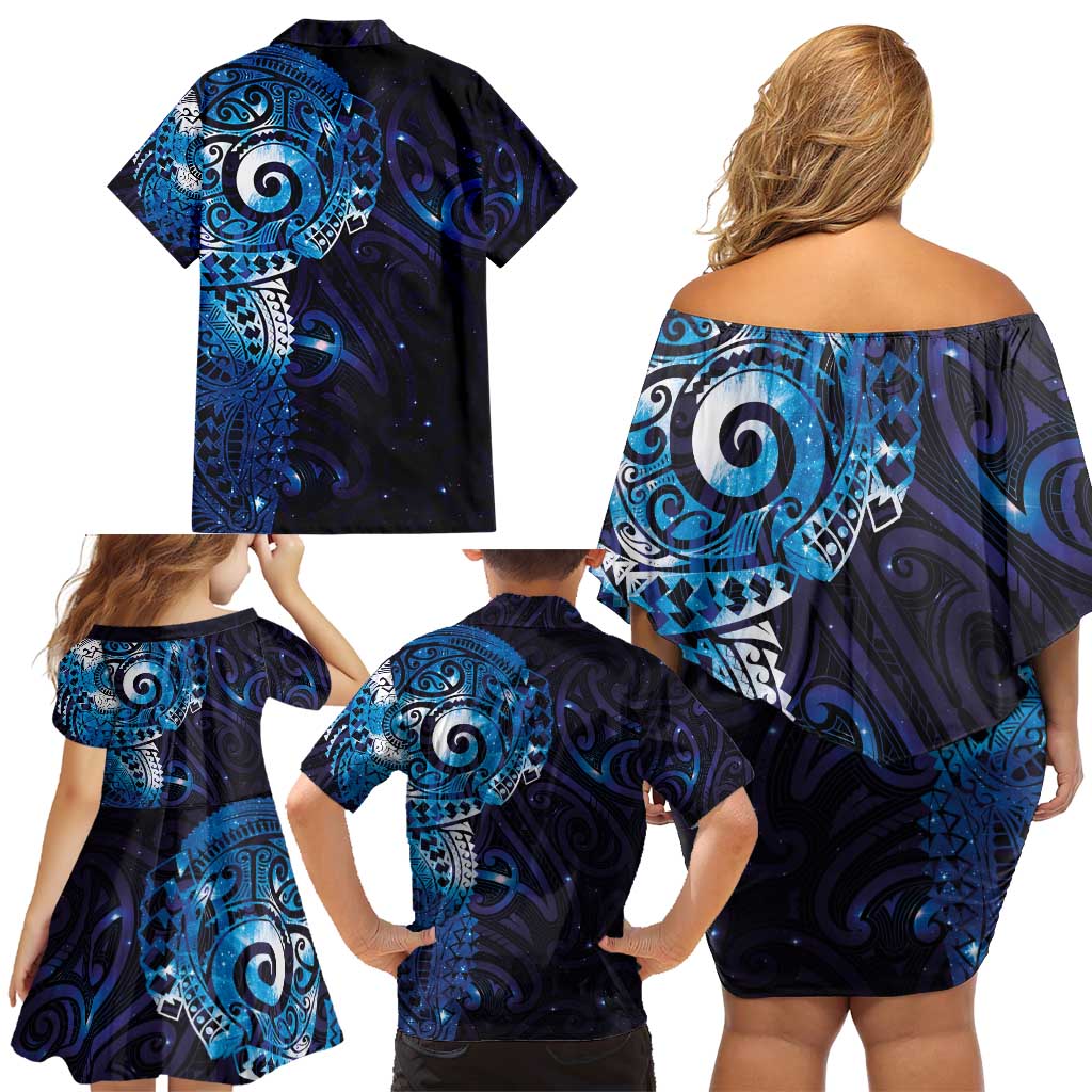Matariki New Zealand Maori Koru Art Tattoo Family Matching Off Shoulder Short Dress and Hawaiian Shirt New Year Galaxy Blue Sky Style LT03 - Polynesian Pride