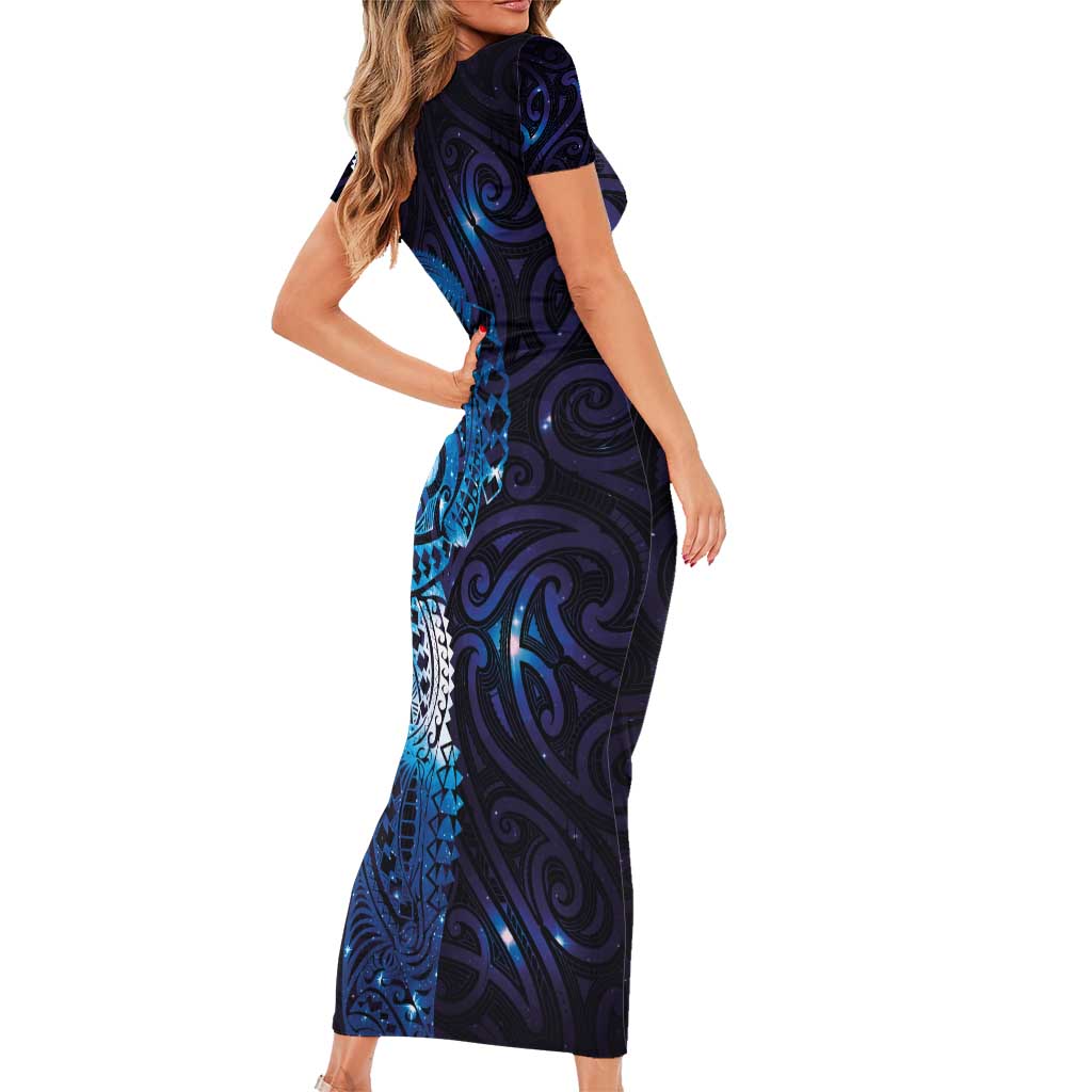Matariki New Zealand Maori Koru Art Tattoo Family Matching Short Sleeve Bodycon Dress and Hawaiian Shirt New Year Galaxy Blue Sky Style