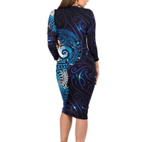 Matariki New Zealand Maori Koru Art Tattoo Long Sleeve Bodycon Dress New Year Galaxy Blue Sky Style