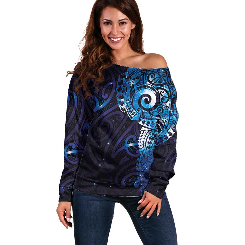 Matariki New Zealand Maori Koru Art Tattoo Off Shoulder Sweater New Year Galaxy Blue Sky Style