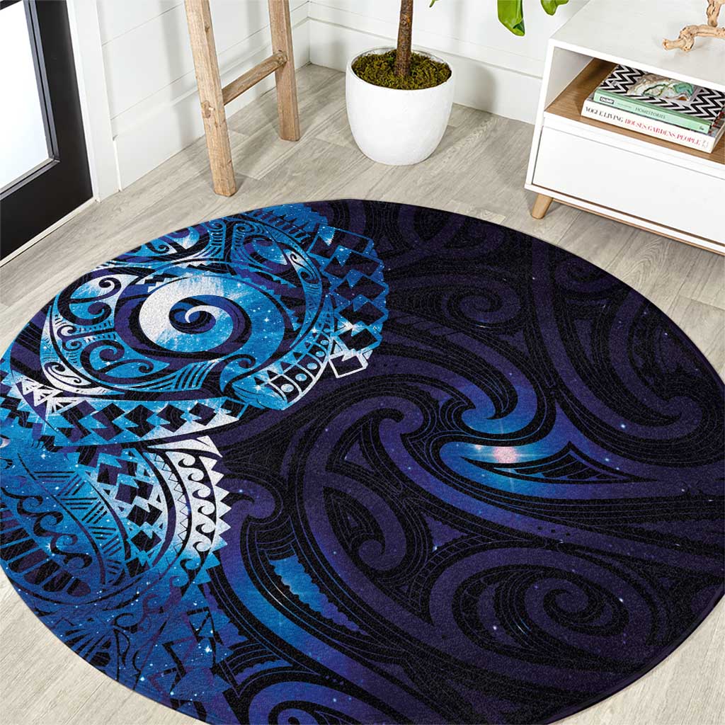 Matariki New Zealand Maori Koru Art Tattoo Round Carpet New Year Galaxy Blue Sky Style