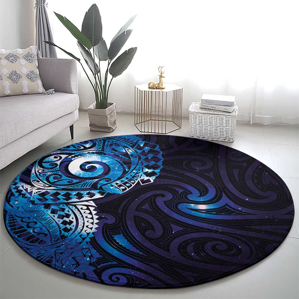 Matariki New Zealand Maori Koru Art Tattoo Round Carpet New Year Galaxy Blue Sky Style
