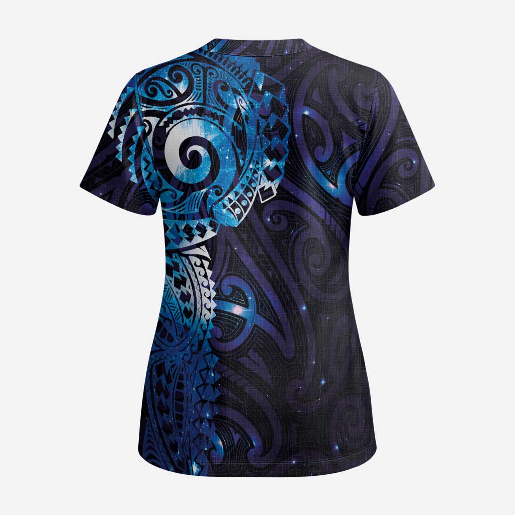 Matariki New Zealand Maori Koru Art Tattoo Scrub Top New Year Galaxy Blue Sky Style - Polynesian Pride