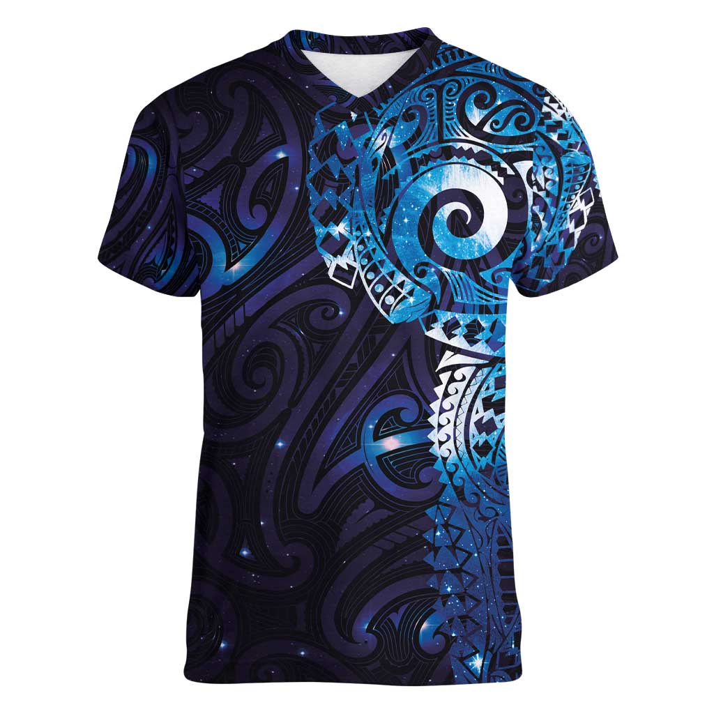 Matariki New Zealand Maori Koru Art Tattoo Women V-Neck T-Shirt New Year Galaxy Blue Sky Style