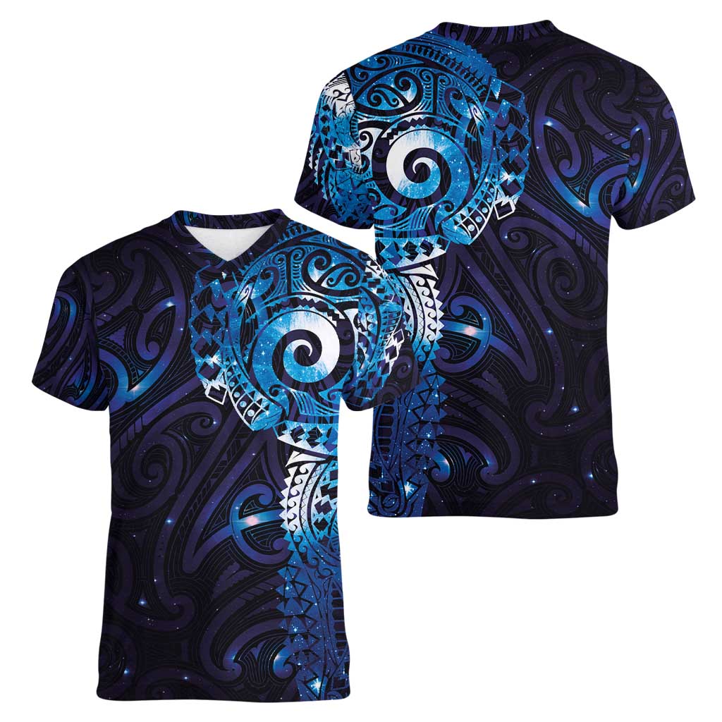Matariki New Zealand Maori Koru Art Tattoo Women V-Neck T-Shirt New Year Galaxy Blue Sky Style