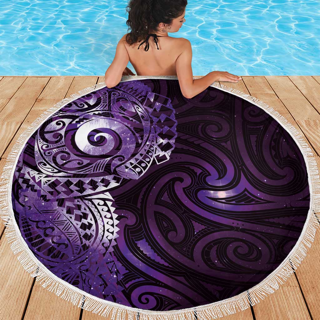 Matariki New Zealand Maori Koru Art Tattoo Beach Blanket New Year Galaxy Purple Sky Style