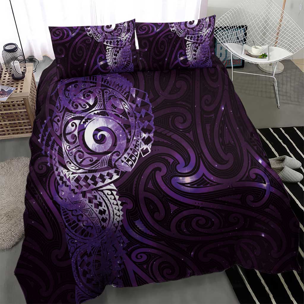 Matariki New Zealand Maori Koru Art Tattoo Bedding Set New Year Galaxy Purple Sky Style