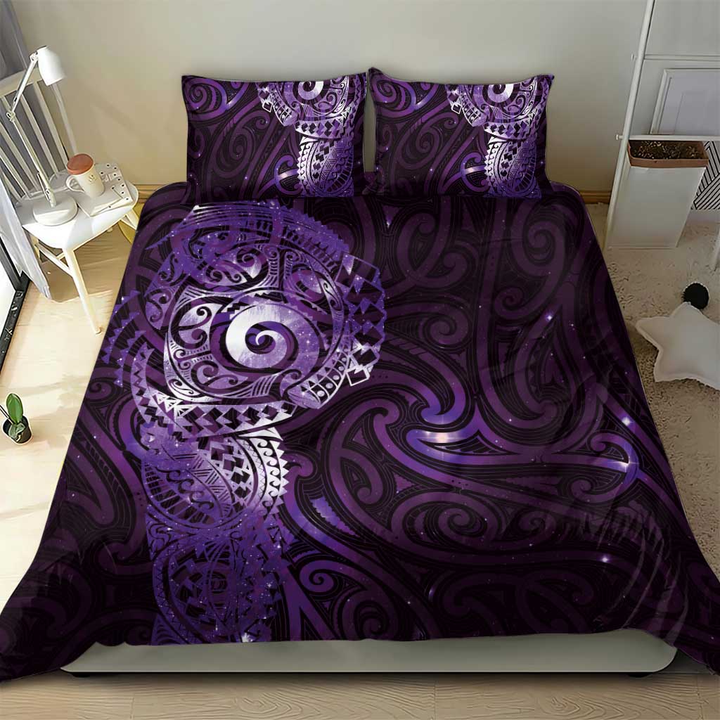 Matariki New Zealand Maori Koru Art Tattoo Bedding Set New Year Galaxy Purple Sky Style