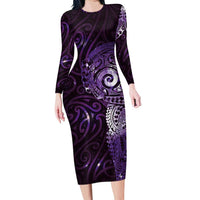 Matariki New Zealand Maori Koru Art Tattoo Family Matching Long Sleeve Bodycon Dress and Hawaiian Shirt New Year Galaxy Purple Sky Style